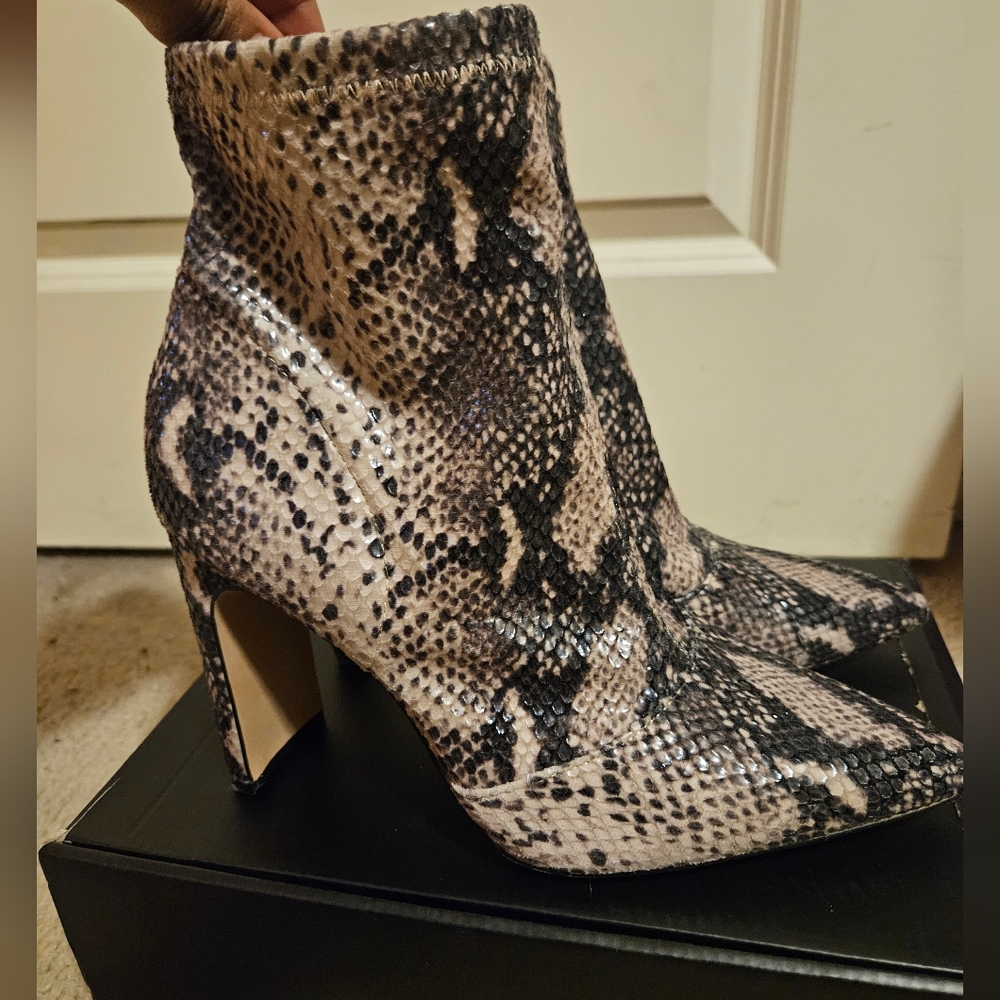 Faux snakeskin booties